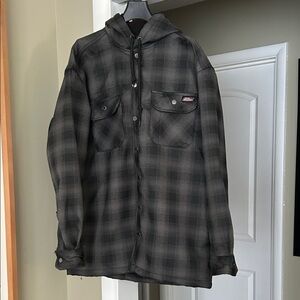 Dickies Charcoal Plaid Hooded Shirt Jacket